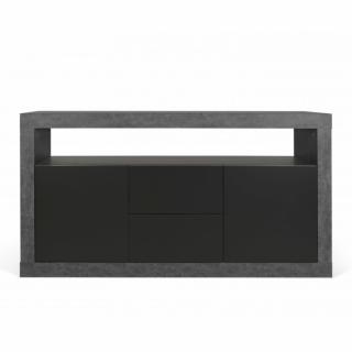 Buffet design DETROIT bois mélaminé Béton/Noir mat